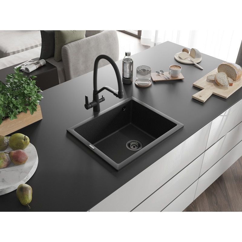 Zlewozmywak granitowy Mexen Pedro 1-komorowy czarny/złoty 560x460 mm  - 6508561000-75-B 1 szt.