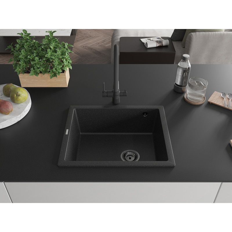 Zlewozmywak granitowy Mexen Pedro 1-komorowy czarny/złoty 560x460 mm  - 6508561000-75-B 1 szt.