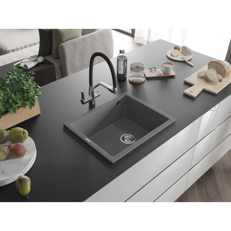 Zlewozmywak granitowy  Mexen Pedro 1-komorowy szary 560x460 mm 1 szt.