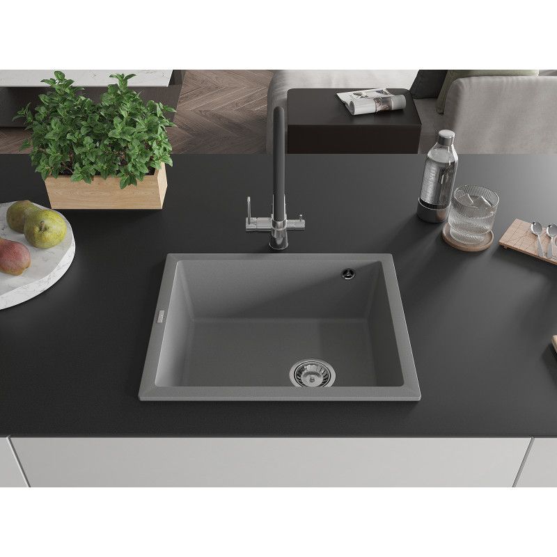 Zlewozmywak granitowy  Mexen Pedro 1-komorowy szary 560x460 mm 1 szt.