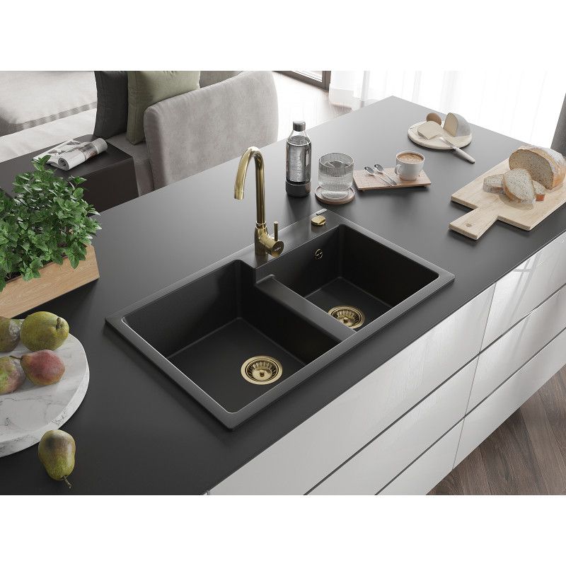 Zlewozmywak granitowy Mexen Tomas 2-komorowy czarny 800x500 mm 1 szt.