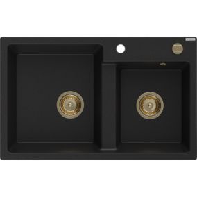 Zlewozmywak granitowy Mexen Tomas 2-komorowy czarny/złoty metalik 800x500 mm  - 6516802000-75-B 1 szt.