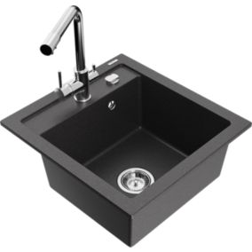 Zlewozmywak granitowy Mexen  Vito 1-komorowy z baterią kuchenną  Duero czarny  6503-76-671600-00 1 szt.