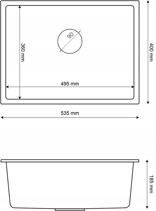Zlewozmywak Granitowy Podblatowy Granitan Manado60 z Baterią Grado i Syfonem 1kpl.