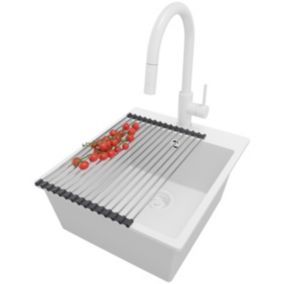 Zlewozmywak Granitowy Ryga PRIMAGRAN Nablatowy 43x50cm do szafki od 45cm z Syfonem i Baterią i Dodatkiem Cały Biały 1 szt.