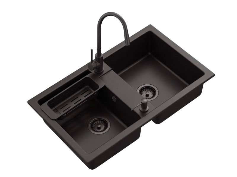 Zlewozmywak Granitowy Sink Quality 2-komorowy z Baterią, Dozownikiem i Syfonem 1 kpl