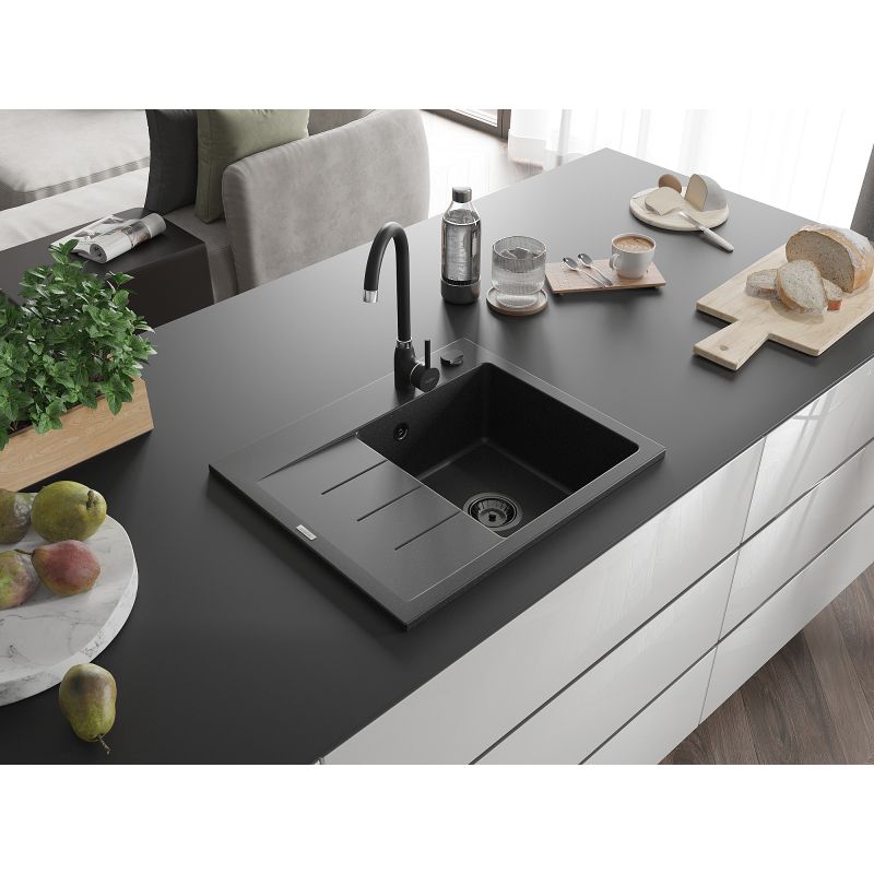 Zlewozmywak granitowy wpuszczany Mexen Ben 1-komorowy czarny/złoty 600x500 mm  - 6522605000-75-G 1 szt.