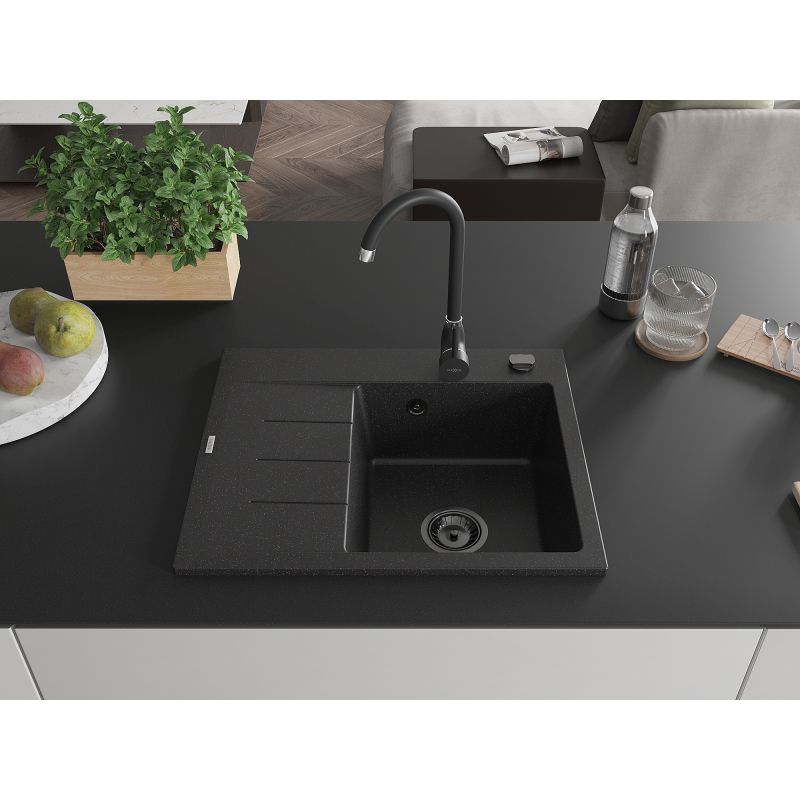 Zlewozmywak granitowy wpuszczany Mexen Ben 1-komorowy czarny/złoty 600x500 mm  - 6522605000-75-G 1 szt.