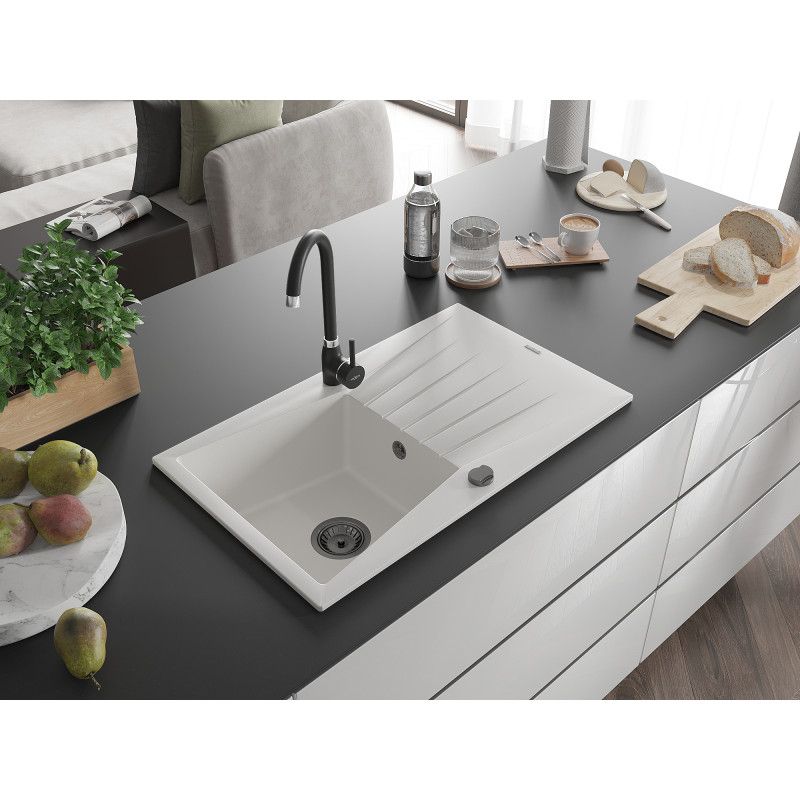 Zlewozmywak granitowy wpuszczany Mexen Cesar 1-komorowy biały 775 x 470 mm 1 szt.