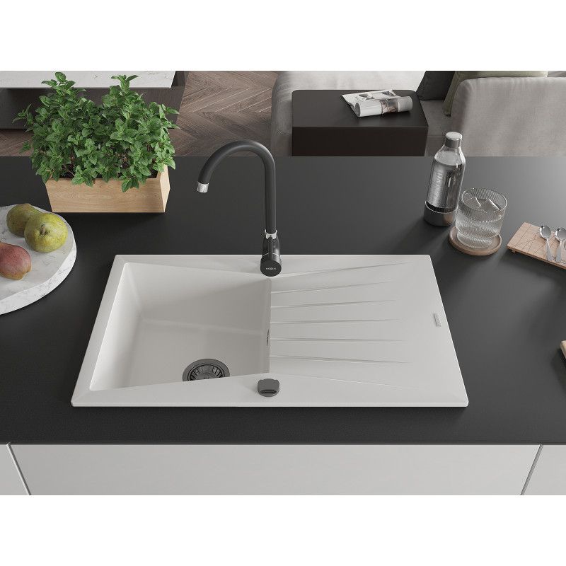 Zlewozmywak granitowy wpuszczany Mexen Cesar 1-komorowy biały 775 x 470 mm 1 szt.