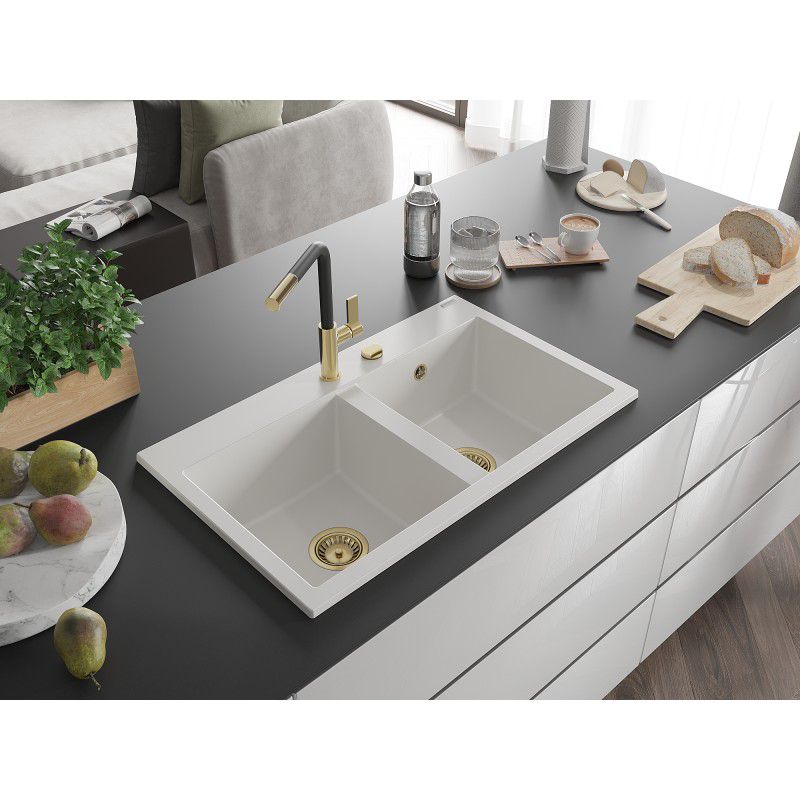 Zlewozmywak granitowy wpuszczany Mexen Kevin 1-komorowy czarny/srebrny metalik 586x458 mm  - 6517581005-73-G 1 szt.