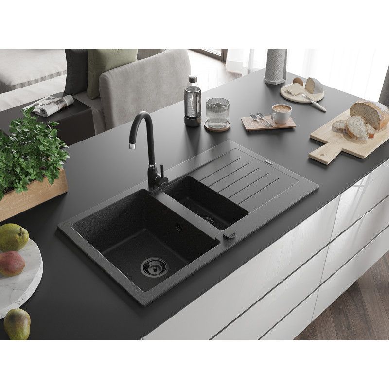 Zlewozmywak granitowy wpuszczany Mexen Matias 1,5-komorowy szary 900x505 mm  - 6502901505-71-G 1 szt.