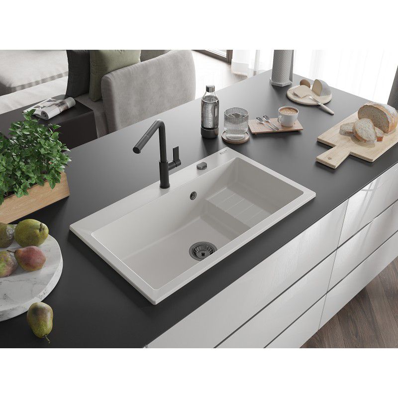 Zlewozmywak granitowy wpuszczany Mexen Omar 1-komorowy biały 800x480 mm 1 szt.