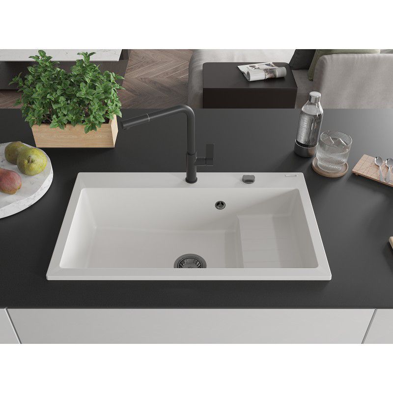 Zlewozmywak granitowy wpuszczany Mexen Omar 1-komorowy biały 800x480 mm 1 szt.