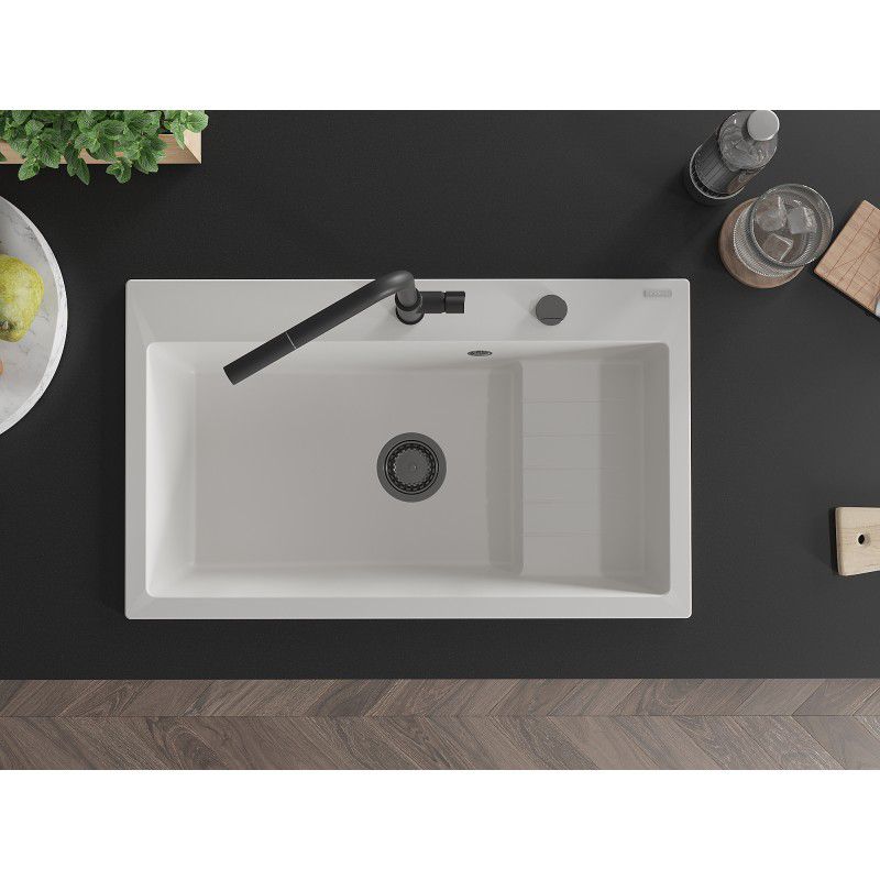 Zlewozmywak granitowy wpuszczany Mexen Omar 1-komorowy biały 800x480 mm 1 szt.