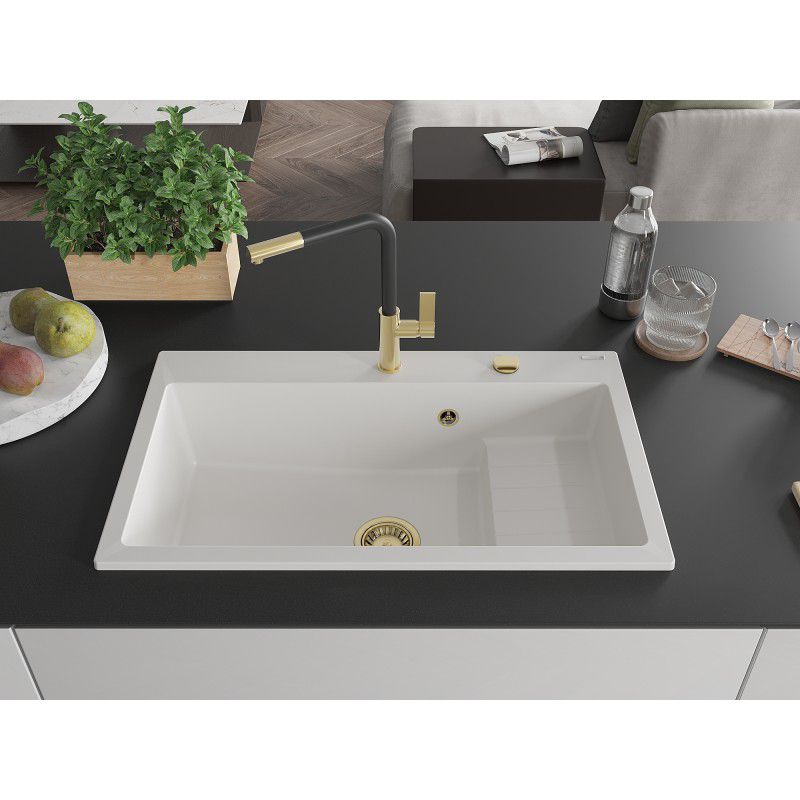 Zlewozmywak granitowy wpuszczany Mexen Omar 1-komorowy biały 800x480 mm  6520801005-20-G