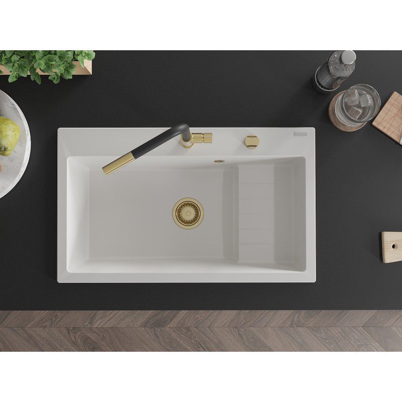 Zlewozmywak granitowy wpuszczany Mexen Omar 1-komorowy biały 800x480 mm  6520801005-20-G