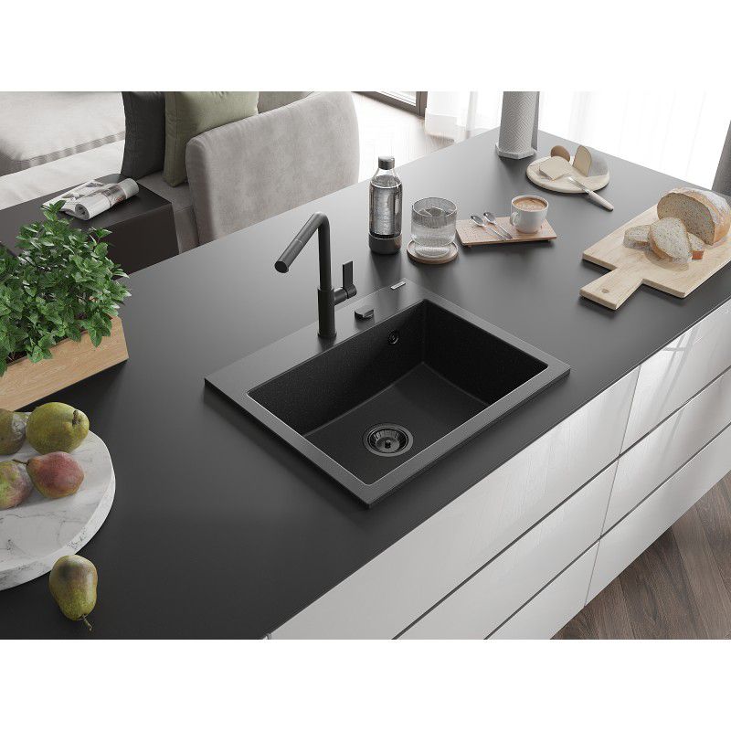 Zlewozmywak granitowy wpuszczany Mexen Oscar 1-komorowy czarny/srebrny 580x490 mm 1 szt.