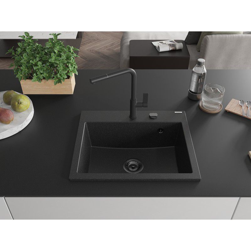 Zlewozmywak granitowy wpuszczany Mexen Oscar 1-komorowy czarny/srebrny 580x490 mm 1 szt.