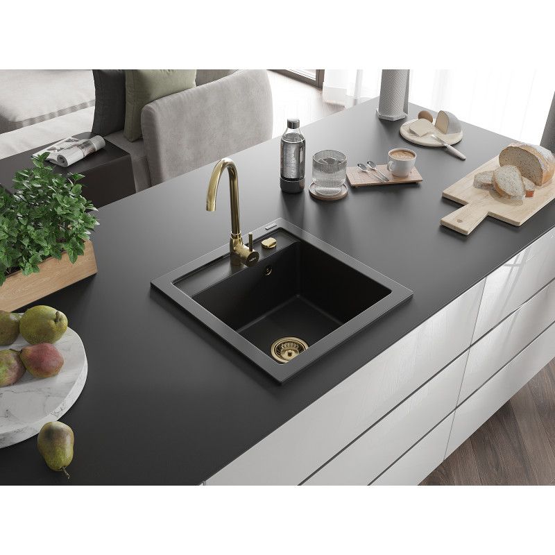 Zlewozmywak granitowy wpuszczany Mexen Vito 1-komorowy czarny 520 x 490 mm 1 szt.