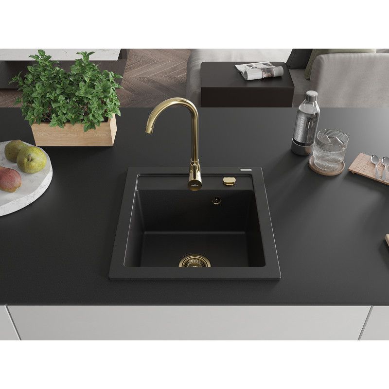 Zlewozmywak granitowy wpuszczany Mexen Vito 1-komorowy czarny 520 x 490 mm 1 szt.