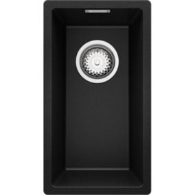 Zlewozmywak Londyn Slim PRIMAGRAN Nablatowy 26x47cm do szafki od 30cm z Syfonem Czarny 1 szt.