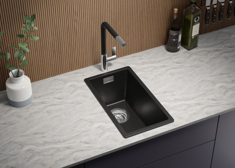 Zlewozmywak Londyn Slim PRIMAGRAN Nablatowy 26x47cm do szafki od 30cm z Syfonem Czarny 1 szt.