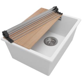 Zlewozmywak Londyn Slim PRIMAGRAN Nablatowy 36x47cm do szafki od 40cm z Syfonem i Dodatkiem Biały 1 szt.