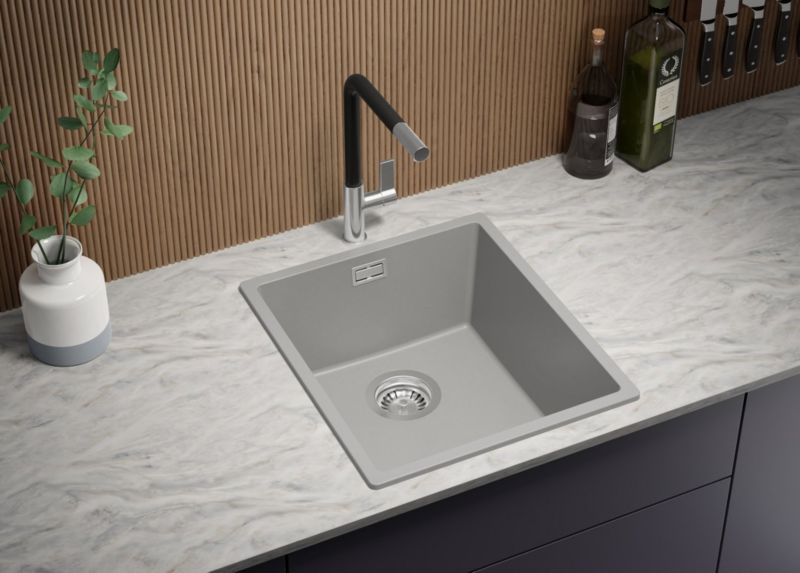 Zlewozmywak Londyn Slim PRIMAGRAN Nablatowy 41x47cm do szafki od 45cm z Syfonem Szary 1 szt.