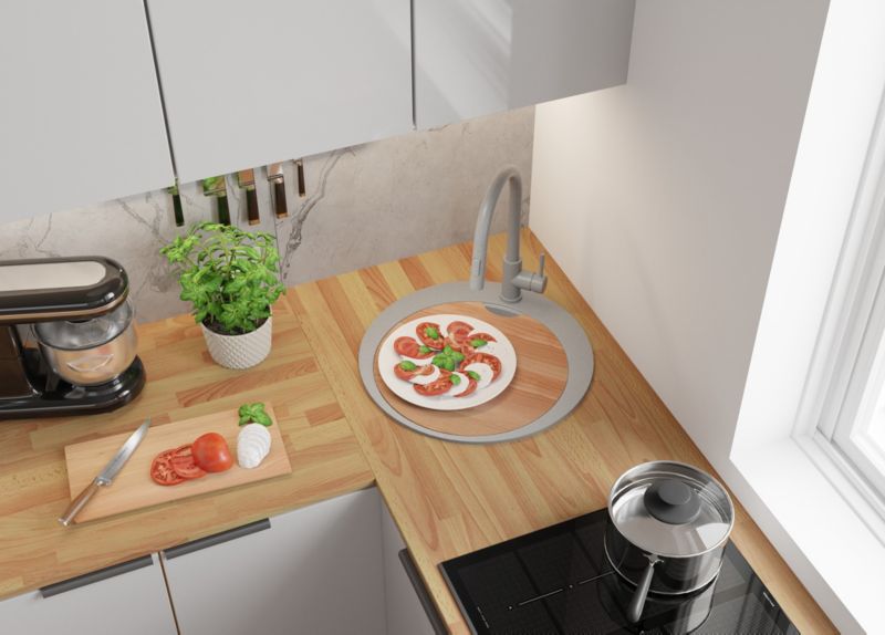 Zlewozmywak Okrągły Piza PRIMAGRAN Nablatowy 50x50cm do szafki od 45cm z Syfonem i Dodatkiem Szary 1 szt.