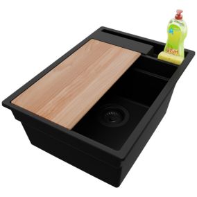 Zlewozmywak Oslo Pocket PRIMAGRAN Nablatowy 38x53cm do szafki od 40cm z Syfonem i Dodatkiem Cały Czarny 1 szt.