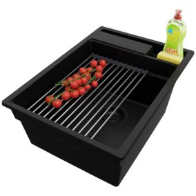 Zlewozmywak Oslo Pocket PRIMAGRAN Nablatowy 38x53cm do szafki od 40cm z Syfonem i Dodatkiem Cały Czarny 1 szt.