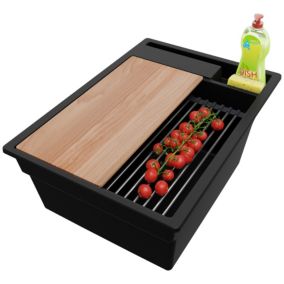 Zlewozmywak Oslo Pocket PRIMAGRAN Nablatowy 38x53cm do szafki od 40cm z Syfonem i Dodatkiem Cały Czarny 1 szt.