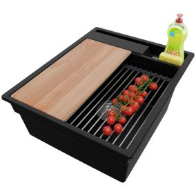 Zlewozmywak Oslo Pocket PRIMAGRAN Nablatowy 43x53cm do szafki od 45cm z Syfonem i Dodatkiem Czarny 1 szt.