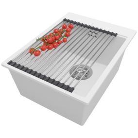 Zlewozmywak Oslo PRIMAGRAN Nablatowy 38x50cm do szafki od 40cm z Syfonem i Dodatkiem Biały 1 szt.