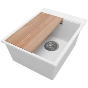 Zlewozmywak Oslo PRIMAGRAN Nablatowy 38x50cm do szafki od 40cm z Syfonem i Dodatkiem Biały 1 szt.