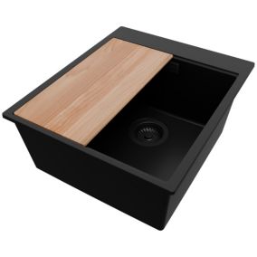 Zlewozmywak Oslo PRIMAGRAN Nablatowy 43x50cm do szafki od 45cm z Syfonem i Dodatkiem Cały Czarny 1 szt.