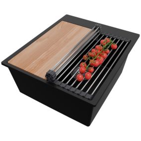 Zlewozmywak Oslo PRIMAGRAN Nablatowy 43x50cm do szafki od 45cm z Syfonem i Dodatkiem Czarny 1 szt.