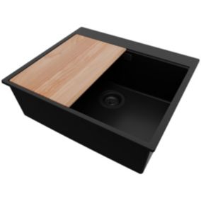 Zlewozmywak Oslo PRIMAGRAN Nablatowy 58x50cm do szafki od 60cm z Syfonem i Dodatkiem Cały Czarny 1 szt.