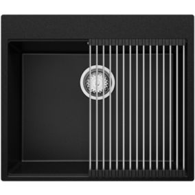 Zlewozmywak Oslo PRIMAGRAN Nablatowy 58x50cm do szafki od 60cm z Syfonem i Dodatkiem Czarny 1 szt.