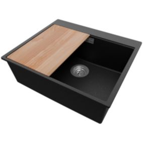 Zlewozmywak Oslo PRIMAGRAN Nablatowy 58x50cm do szafki od 60cm z Syfonem i Dodatkiem Czarny Metalik 1 szt.