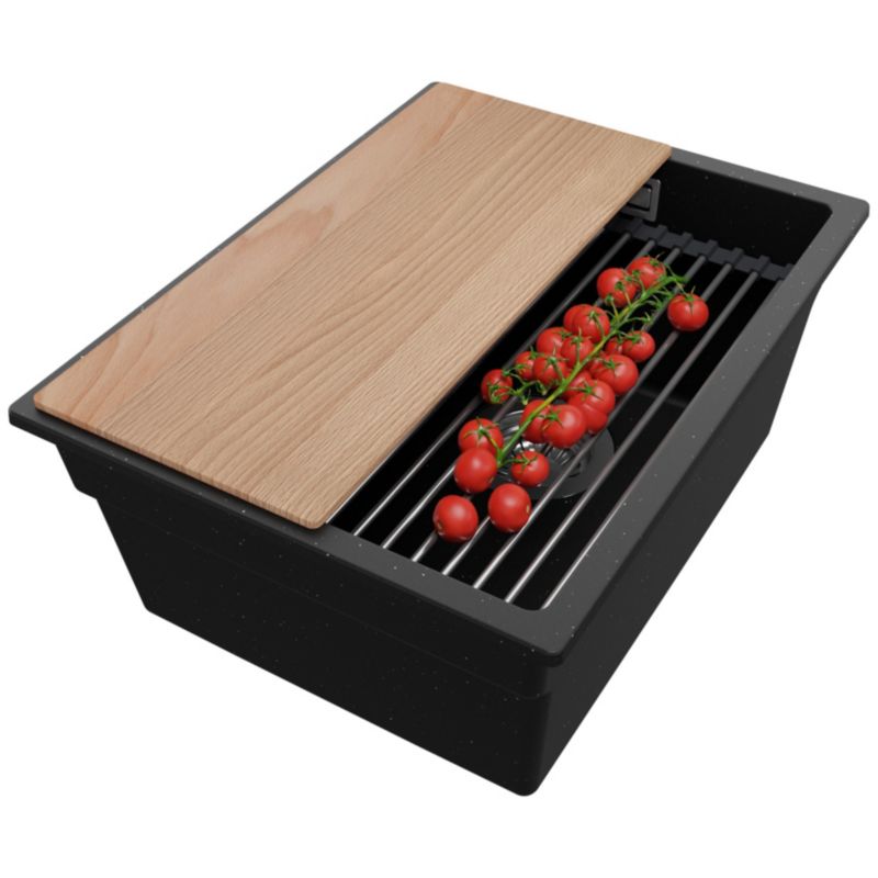 Zlewozmywak Praga Slim PRIMAGRAN Nablatowy 36x47cm do szafki od 40cm z Syfonem i Dodatkiem Czarny Metalik 1 szt.