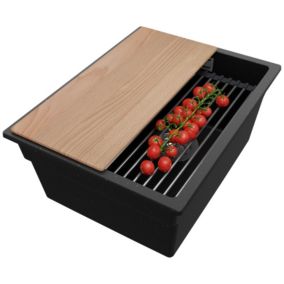 Zlewozmywak Praga Slim PRIMAGRAN Nablatowy 36x47cm do szafki od 40cm z Syfonem i Dodatkiem Czarny Metalik 1 szt.