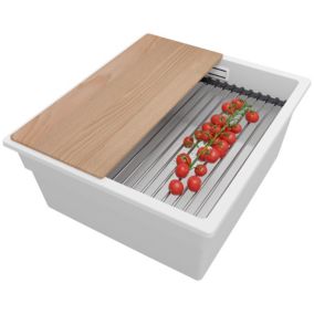 Zlewozmywak Praga Slim PRIMAGRAN Nablatowy 41x47cm do szafki od 45cm z Syfonem i Dodatkiem Cały Biały 1 szt.