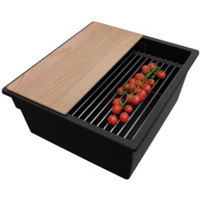 Zlewozmywak Praga Slim PRIMAGRAN Nablatowy 41x47cm do szafki od 45cm z Syfonem i Dodatkiem Cały Czarny 1 szt.