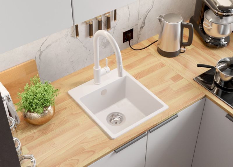 Zlewozmywak Ryga Easy PRIMAGRAN Nablatowy 38x44cm do szafki od 40cm z Syfonem Biały 1 szt.