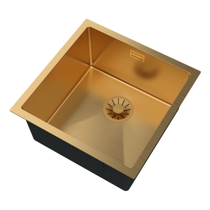Jednomiskový ocelový dřez Granitan Silvo44 Gold Set Kuchyňský dřez Sifon Lux 1 kpt.