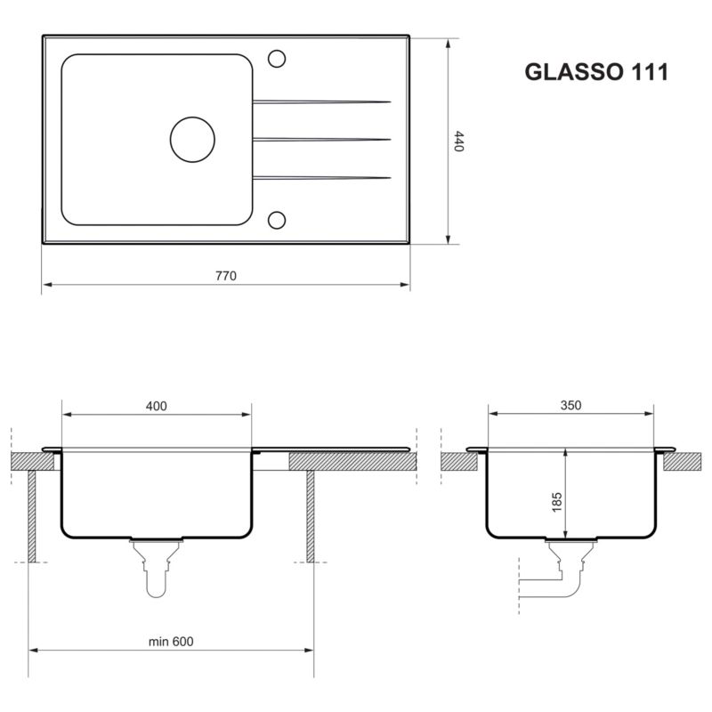 Zlewozmywak szklany Quadron Glasso 111 czarny