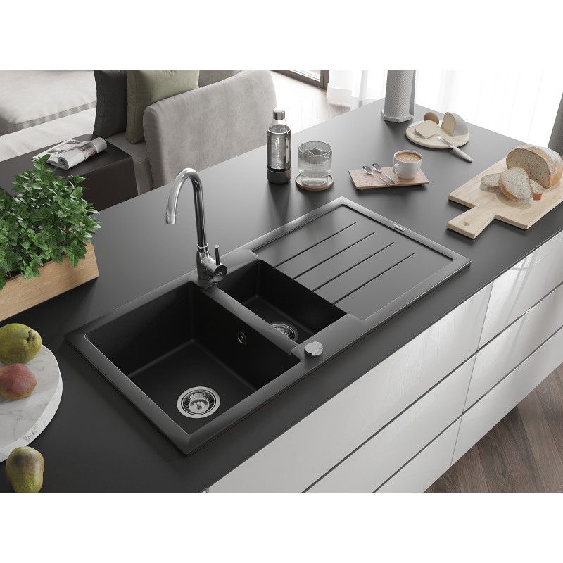Zlewozmywak wpuszczany Mexen Andres 1,5-komorowy czarny nakrapiany 1000x500 mm  - 6515101510-76-G 1 szt.