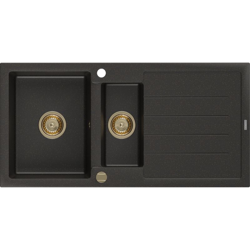 Zlewozmywak wpuszczany Mexen Andres 1,5-komorowy czarny/złoty metalik 1000x500 mm  6515101510-75-G 1 szt.